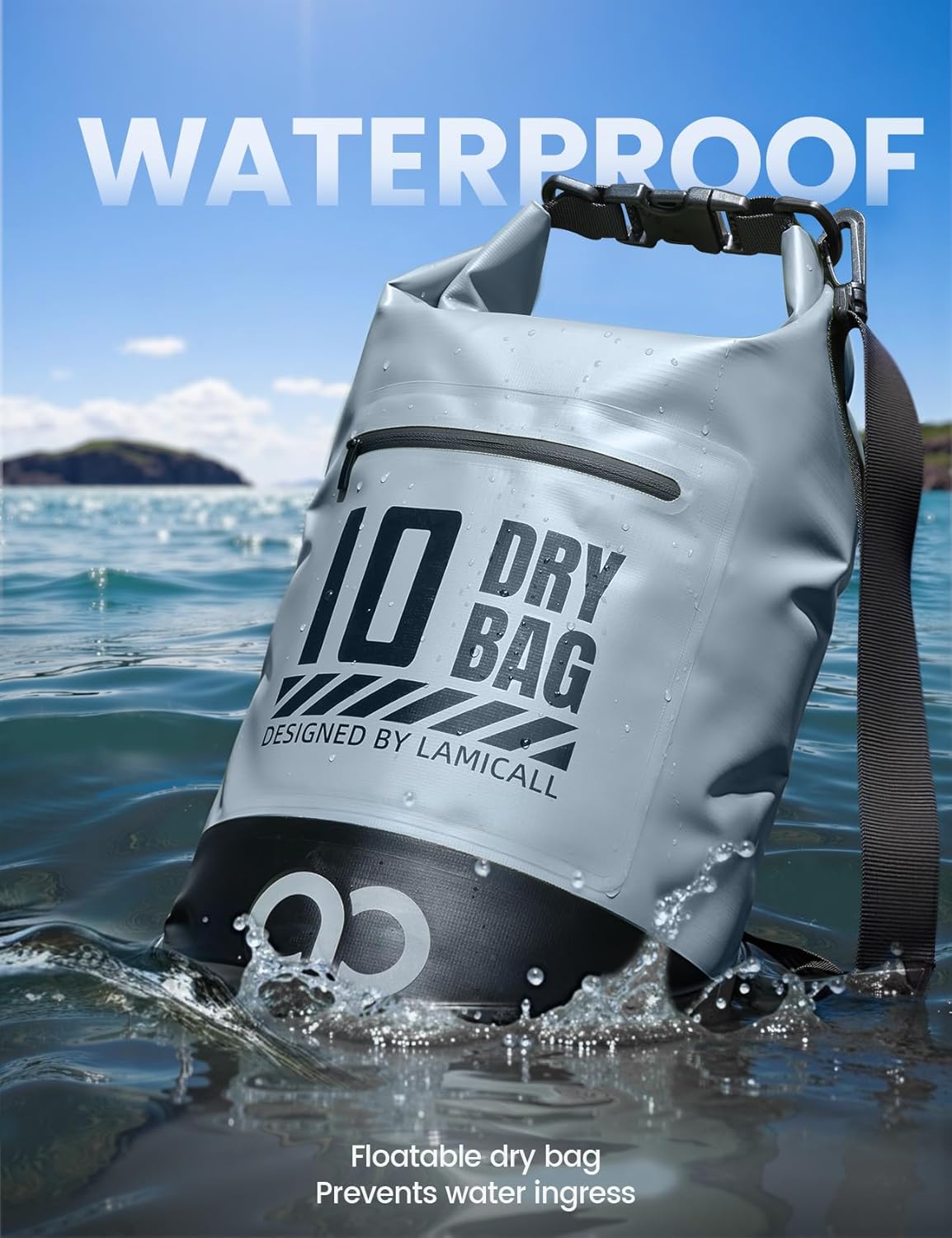Lamicall Dry Bag Waterproof Backpack - [Zippered Pocket] 5L/10L/20L/30L/40L Roll Top Waterproof Bag with Water Proof Phone Pouch, Floatable Drybag for Swimming, Boating, Kayaking, Camping, Beach