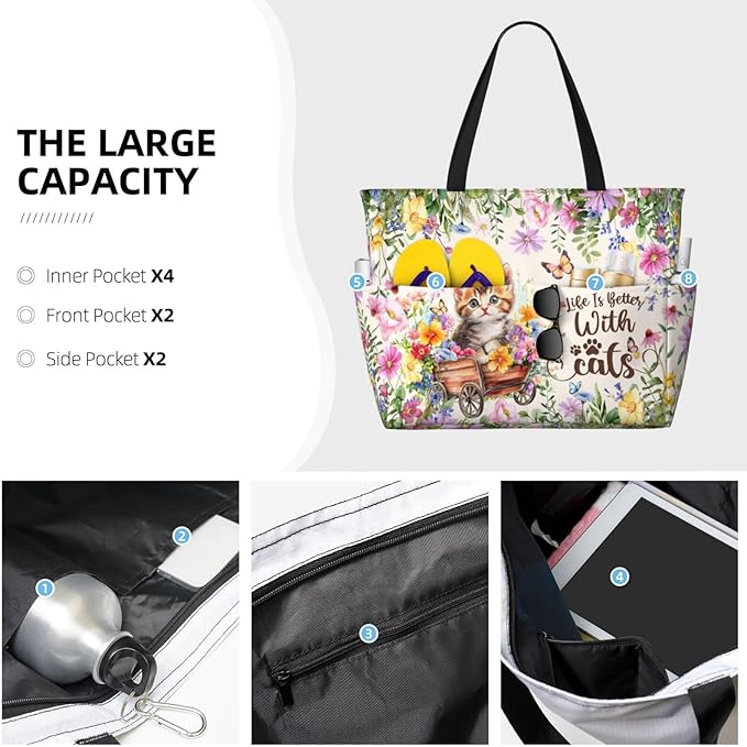 Large Beach Tote Bag Beach Bag Waterproof Sandproof Lightweight Women Tote