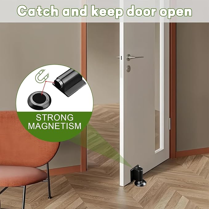 2026 New Door Wedge Stopper, Upgraded Magnetic Doors Stoppers for Bottom of Door, No Drill Invisible Doorstops for Inside Door, Heavy Duty Invisible Door Stop for Both Wall Floor Mounting(1 Pcs Black)