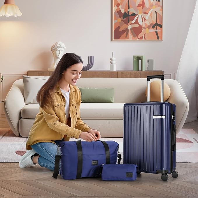 Hoteel Luggage Sets 3 Piece Carry on Luggage with Spinner TSA Lock for Unisex (4-YEAR WARRANTY), ABS+PC Hard Shell Rolling Carry-on Suit Case for Plane, Travel, Business, Royal Blue (20in/DB/TB)