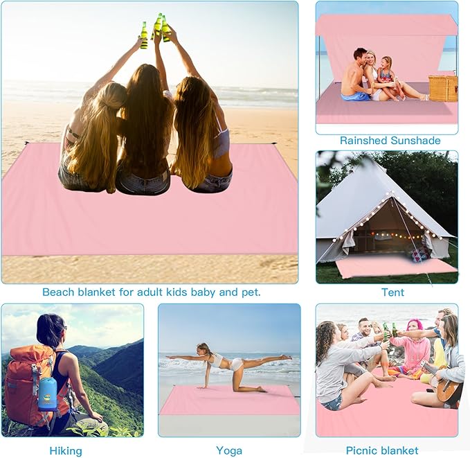 BYDOLL Beach Blanket 10'X9' Waterproof Sandproof Suits1-8 Adults Oversized Lightweight Large Blanket Picnic Mat for Beach Sand Free Travel Camping Hiking Picnic