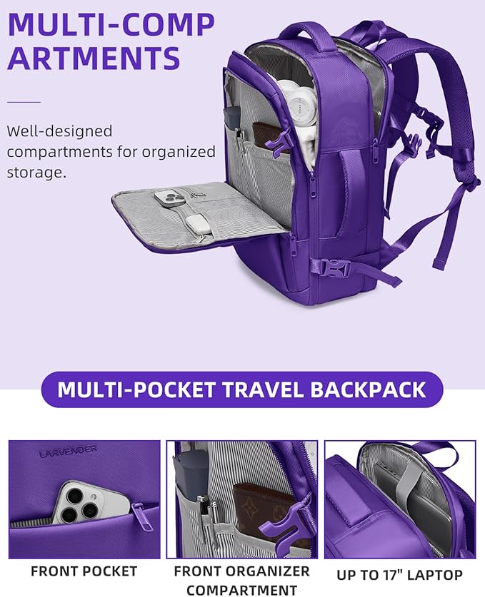 LARVENDER Carry on Luggage 22x14x9 Airline Approved, Expandable 20 Inch Hardside Large Suitcase with Wheels TSA Lock, Lightweigh PC+ABS Travel Carry-on Suitcases for Women and Men, Midnight Berry
