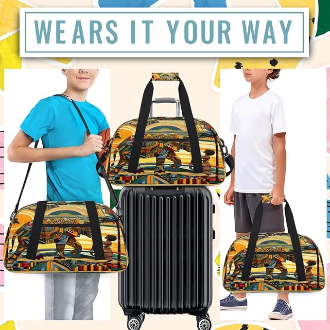 Travel Duffle Bag for travel duffle bag sports Girls Boys Kids Ethnic Africa Elephant Lightweight Overnight Sleepover Weekender Bags Small Dance Gym Sport Bag Teens Carry-On Size Workout Bag