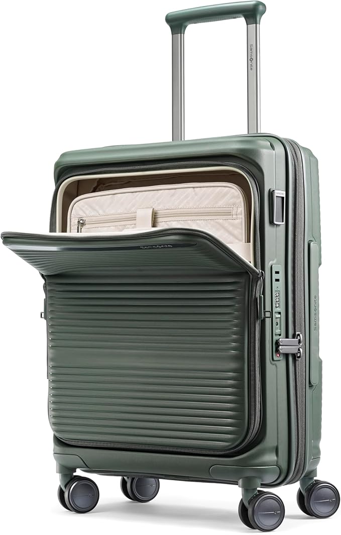 Samsonite Paralux Global Carry-On Luggage - Innovative Design - Quick Access Front Pocket - Dual Suspension Wheel Technology - TSA Lock - Expandable - Includes Removable Packing Cubes - Olive
