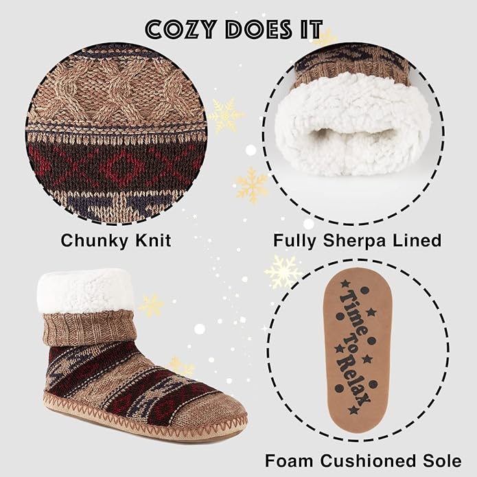 Cozylook Mens Slipper Socks Fleece Lined Non-slip Soles, Winter Soft Thick Cozy Home Boots, Warm Fuzzy House Shoes Indoor