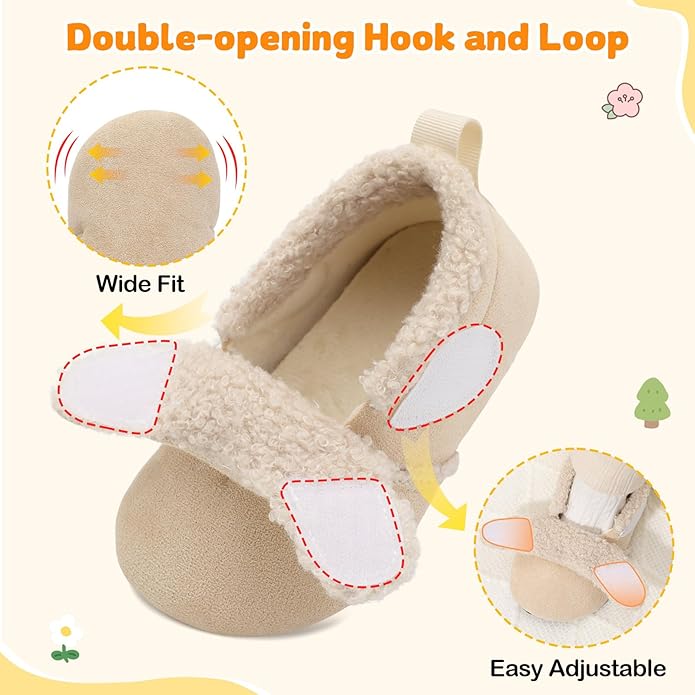 JOINFREE Toddler Slippers Boys Girls Adjustable House Shoes Barefoot Sock Shoes with Rubber Sole Baby Comfort Warm Indoor Outdoor Walking Shoe