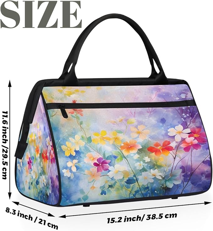 Travel Duffel Bag, Watercolor Painting Flower Waterproof Sports Gym Duffle Bag, Large Capacity Weekender Carry On Overnight Bags for Women Men