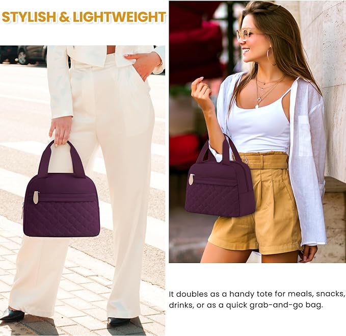 Insulated Lunch Bag for Women, Portable Lightweight Lunch Box for Adults, Reusable Small Lunch Tote Cooler Bags with Front Zipper Pocket for Work School Picnic(Wine Red)