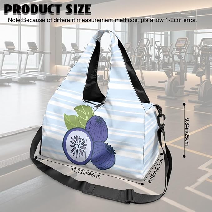Blueberry Duffle Bag Women with Yoga Mat Holder Durable Blue Gym Bags for Women with Shoe Compartment, Waterproof Stylish Workout Bag Sports Travel Weekender