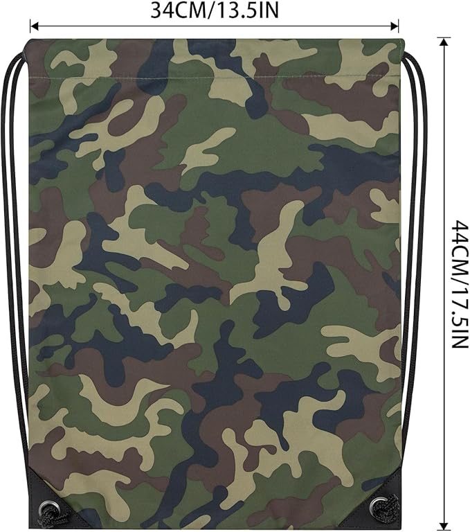 2PCS Drawstring Bags Bulk, String Backpack for Men Women, Cinch Bag Draw String Back Bag for Gym, Sports, Travel, Swimming, Beach, Green Camo