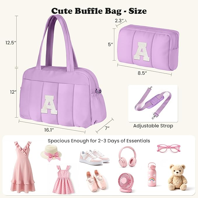 Initial Duffle Bag, Carry On Bags for Women，Gifts for Granddaughter-Overnight Bag with Wet Pocket，Lightweight Travel Bags Personalized Gym Tote with Makeup Pouch