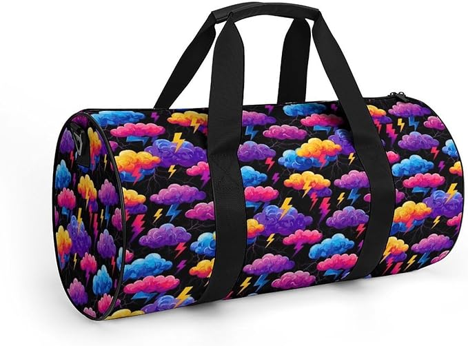 Weekender Carry on Beach Yoga Overnight Luggage Bag Unique Lightning Bolt Storm Clouds Pattern Print Gym Sports Duffle Bag Dance Gymnastics Bags