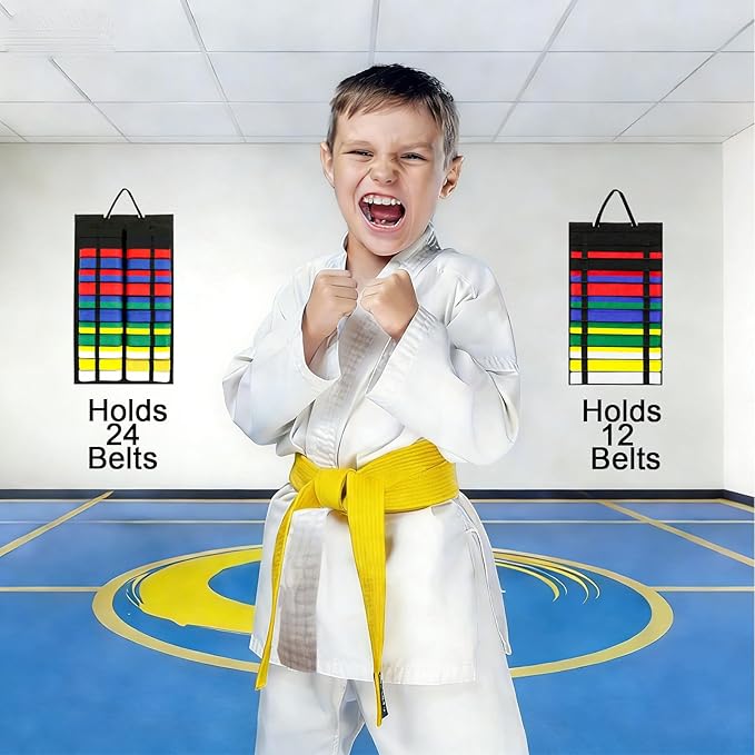 Dynoro Karate Belt Display Rack Holds 12 Belts - Premium Wall Mountable Martial Arts Belt Organizer for Karate, Taekwondo, Judo & BJJ, Ideal Gift for Learners, Teens and Adults (Belt Not Included)