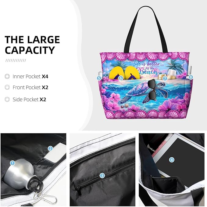 Extra Large Beach Bags For Women, Waterproof Beach Totes Bags For Women, Lightweight Foldable Pool Bag With Zipper