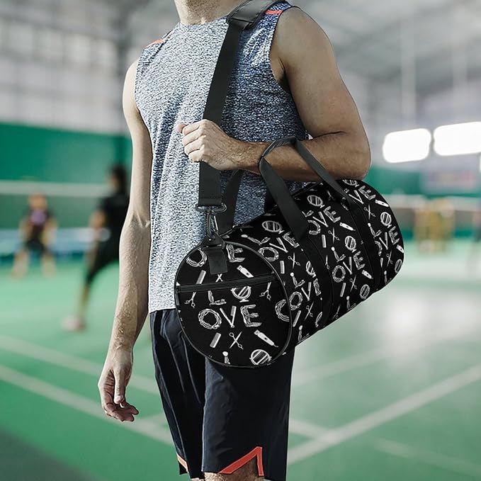Basketball Football Weekender Bag Dance Sports Gymnastics Bag Lightweight Travel Sports Bags (Hairdresser Hairstylist Love Barber Tool)