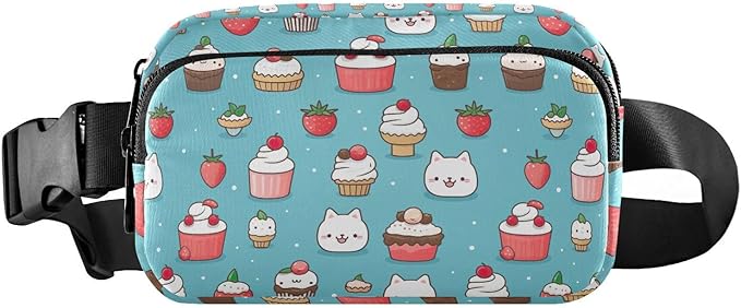 Cute Cat Ice Cream Fanny Pack for Women Men Water Resistant Fashion Waist Packs with Adjustable Strap Belt Bag for Travel Workout Jogging Hiking 21219798