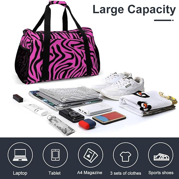 Rose Red with Black Stripes Duffle Bag Gym Bag for Workout Travel Tote with Detachable Straps