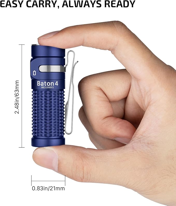 OLIGHT Baton4 Rechargeable EDC Flashlight, LED Pocket Light 1300 Lumens with Magnetic Charging Cable, 6 Modes, IPX8 Waterproof Powerful Bright Flashlight for Home, Camping and Emergencies (Regal Blue)