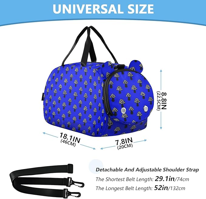 Mushroom Navy Black Small Gym Bag with Shoes Compartment Multifunctional Weekender Overnight Duffel Bag for Travel, Sports, Fitness & Workout bolsa de viaje para mujer