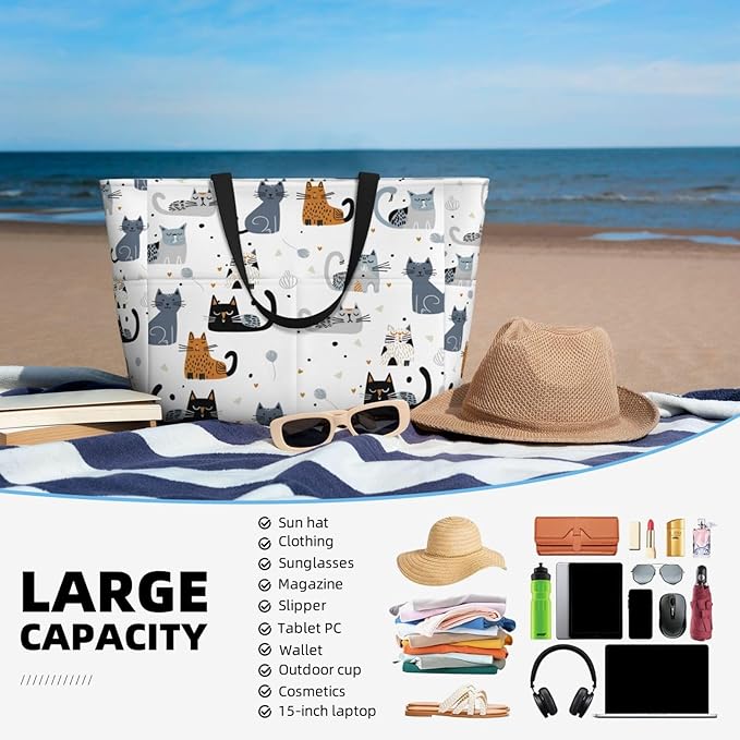 Large Beach Bag for Women Waterproof Foldable Travel Shoulder Tote Bag with Pocket for Weekender Pool Vacation