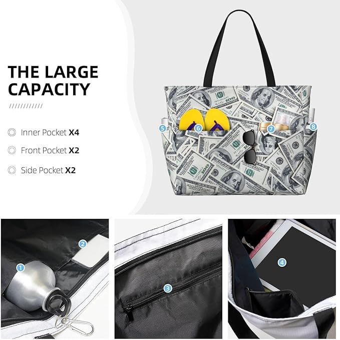 Beach Tote Bag for Women Beach Bag Waterproof and Sandproof Tote Bag with Wet Bag Large Travel Bag for Weekend Travel