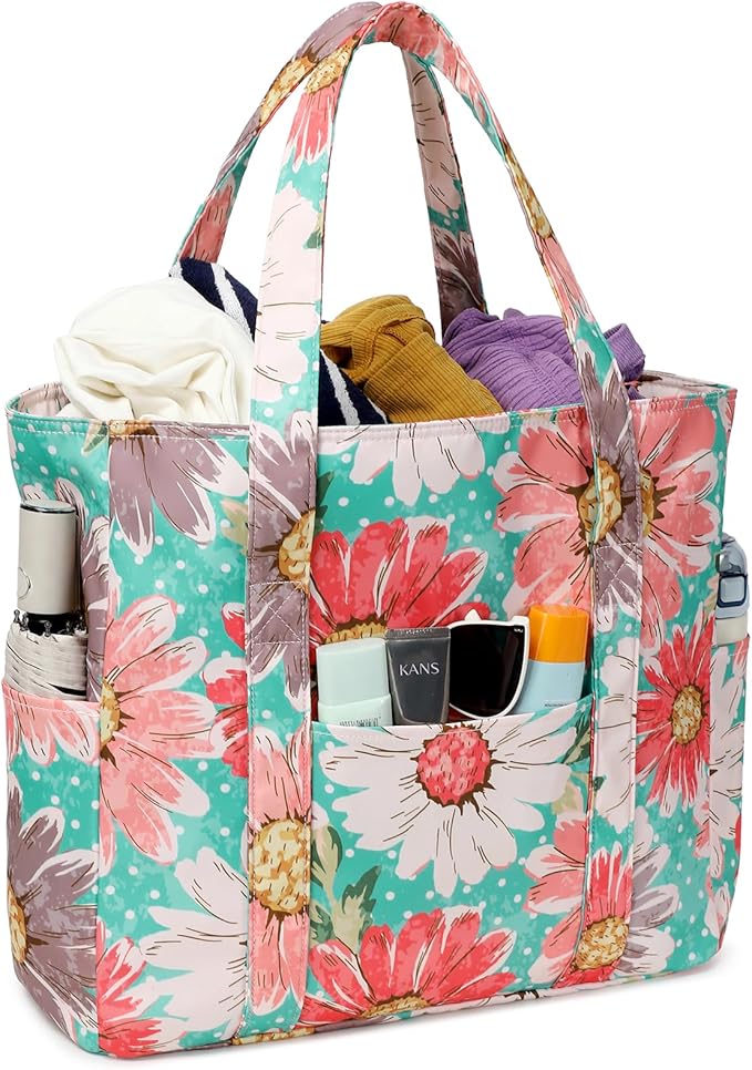 Octsky Large Beach Bags for Women - Waterproof Sandproof Beach Tote with Dual Zipper and Wet Pocket - 3 Outside Pockets