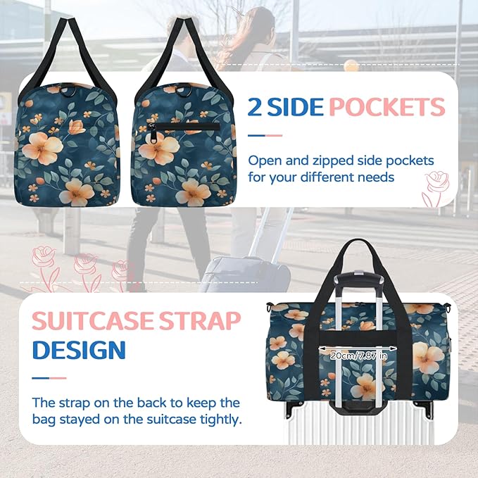 Modern Farmhouse Flower Travel Duffle Bag for Women Men, Overnight Weekender Bag, Carry on Tote for Sport Gym