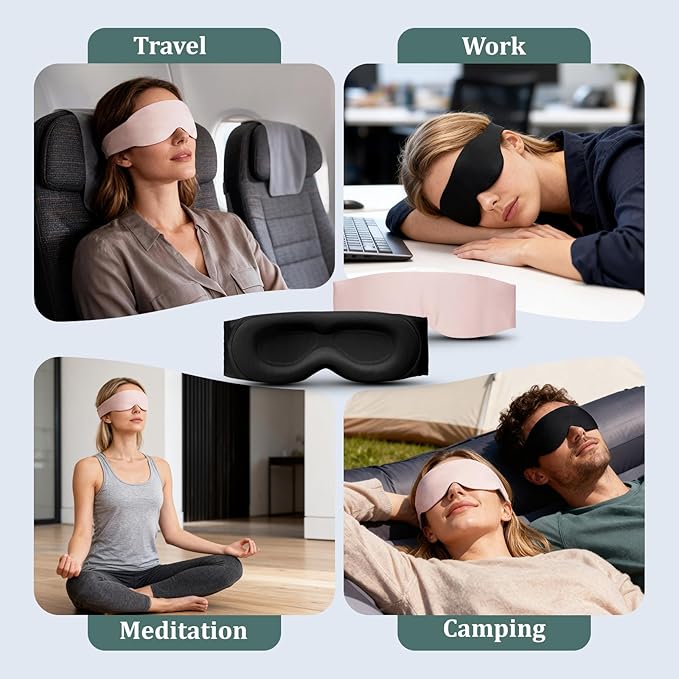 Silk Sleep Mask for Women & Men - 2 Pack Eye Masks for Sleep, 100% Blackout Sleeping Mask, 3D Zero Pressure Side Sleeper Night Blindfold Eye Cover for Travel Nap Couple (Pink & Black)