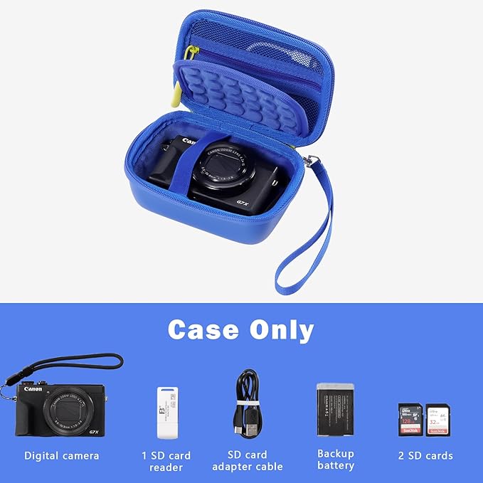 ProCase Hard Shell Digital Camera Case for Canon G7X Mark III Mark II, Sony Cybershot, PowerShot SX740, Ricoh GR III, Kodak Pixpro, Compact 4K Vlogging Small Cameras Travel Carrying Storage Bag -Blue
