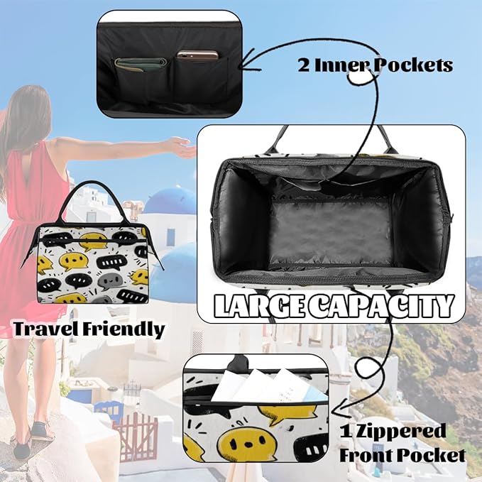 Cartoon Graffiti Overnight Weekender Bag for Women Men Travel Duffel Bags Waterproof Luggage Carry on Sports Yoga Gym Bag