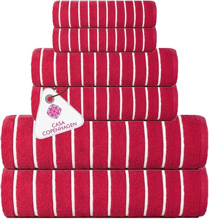 CASA COPENHAGEN Ecstatic 6Pcs 100% Egyptian Cotton Large Designer Towels Gift Set- Pink, 600GSM, 2Bath 2Hand 2Washcloths, Bath Towels for Bathroom Set for Women & Men