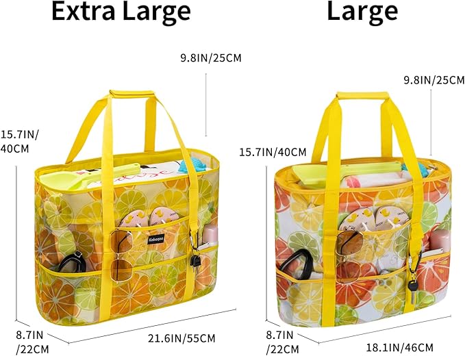 KABAQOO Mesh Beach Bag, Extra Large Beach Bags with 9 Pockets & Zipper Waterproof Lightweight Beach Tote for Beach/Pool Trip | Extra Large, 9 Pockets, Zipper, Waterproof, Lightweight, Beach/Pool Trip
