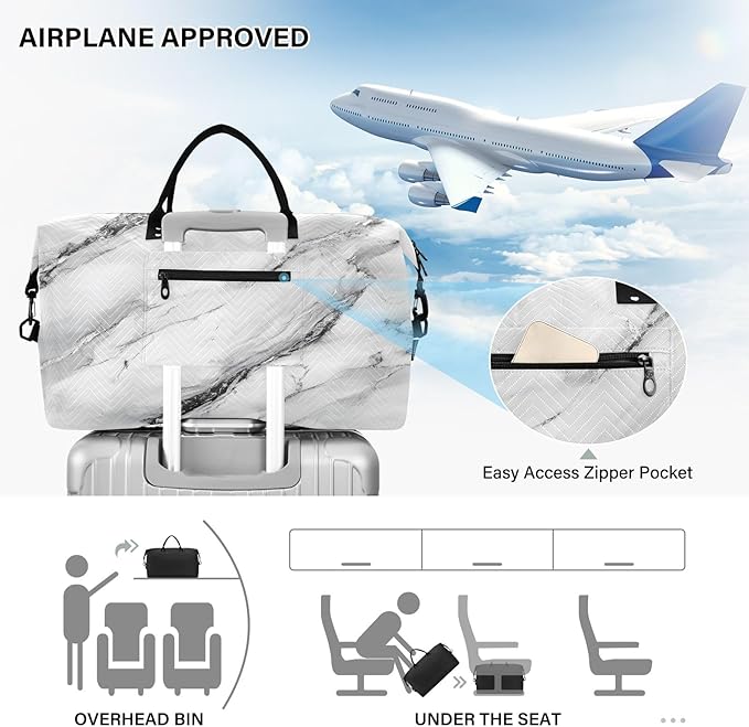 White Marble with A Hint Of Black Pattern Travel Duffle Bag Gym Yoga Carry on Bags for Men Women Weekender Bag