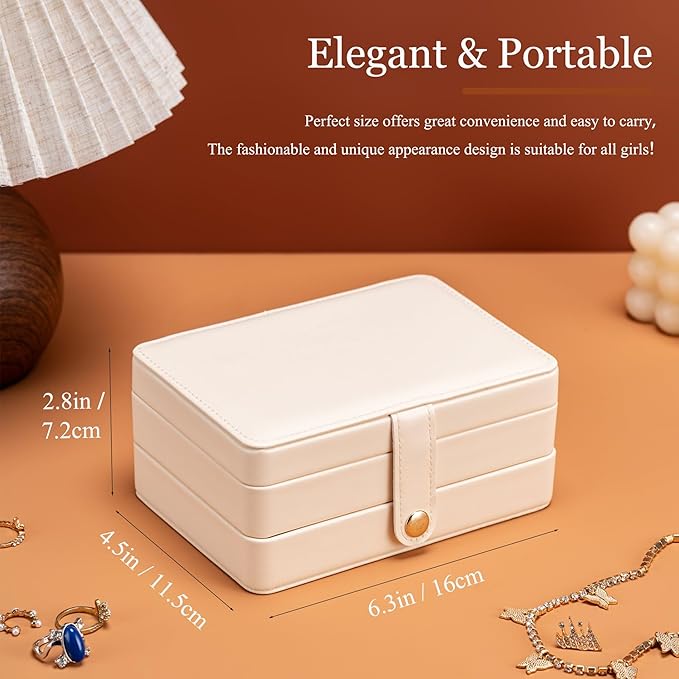 MODENGKONGJIAN Jewelry Organizer Box, 2-Layer Large Jewelry Storage Case, Portable Travel Jewelrys Display Holder for Earrings, Necklaces, Bracelets (Black, PU Leather)