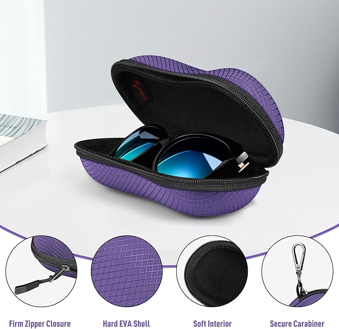 FINTIE Sunglasses Case, Hard EVA Shell Shockproof Sport Glasses Case with Metal Carabiner Travel Zipper Eyeglasses Holder