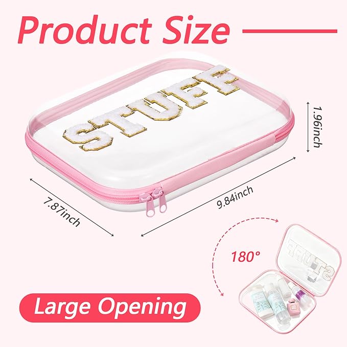 Thinkday 4 Pcs MAMA and BABY Hard Shell Zipper Case Set with Chenille Letters, 9.8 Inch Plastic Zipper Pouch for Travel Organizer, Portable Cosmetic & Snack Storage, Gift for Mom Women, 4 Colors