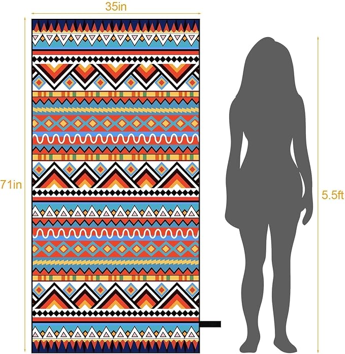 Oversized Microfiber Beach Towel Thin, Abstract Geometric Boho Style Double Sided Printed Absorbent Compact Towel, Large Soft Swim Beach Towels for Women Adult Men, Summer Lake Pool Bath, 35"x71"