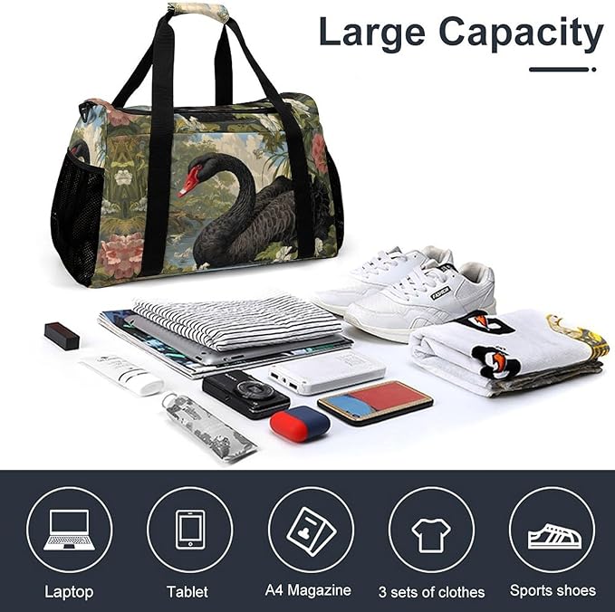 Swans in Natural Habitat Duffle Bag Gym Bag for Workout Travel Tote with Detachable Straps