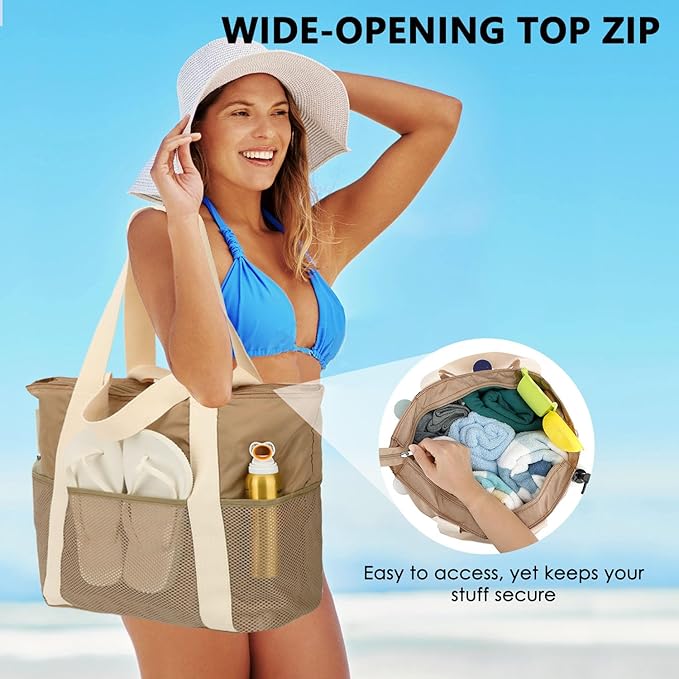 Mesh Beach Bag for Women, Casual Hobo Bags Large Beach Tote for Pool Travel Cruise Vacation Essentials