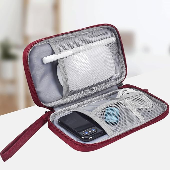 Electronic Cord Organizer Travel Case, Electronic Organizer Pouch Bag, Cable Organizer bag Pouch Electronic Accessories Case for Cable, Cord, Charger, Phone, Power Bank, Earphone (Wine Red)