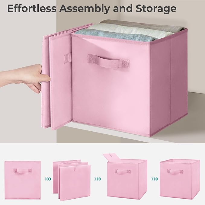 11 Inch Fabric Storage Cubes, Sturdy Foldable Storage Bins, Heavy Duty Cube Organizer for Clothes, Blankets, Shelves, Closets, Bedroom, Living Room, Multi-Color, 3 Pack