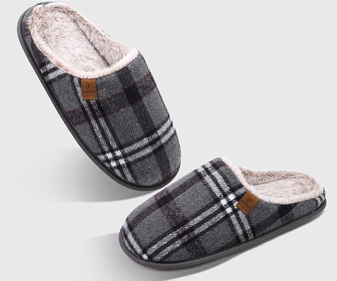 COFACE Mens Cozy Memory Foam Scuff Slippers Casual Slip On Warm House Shoes Indoor/Outdoor Sandal Slippers With Arch Support Rubber Sole Size 7-15