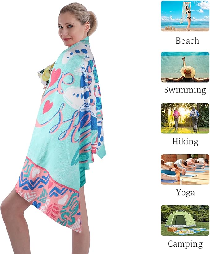 Beach Towel Microfiber 60"x30" Lightweight Sand Free Absorbent Quicy Dry Colorful Turtle Travel Towels Swim Pool Yoga Gym Camping for Adults Women Girls Kids Beach Essentials Accessories