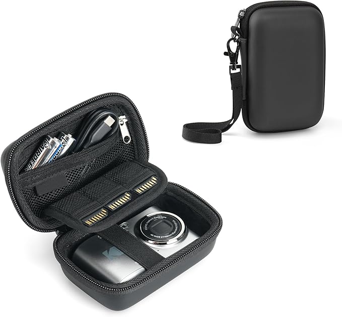 Camera Case Fit for Digital Camera KODAK PIXPRO FZ45-BK/FZ55, CAMKORY DC403, STUOGYUM DC402-AF, Travel Compact Case with 3 SD Card Slots & Mesh Pocket for Accessories, Black