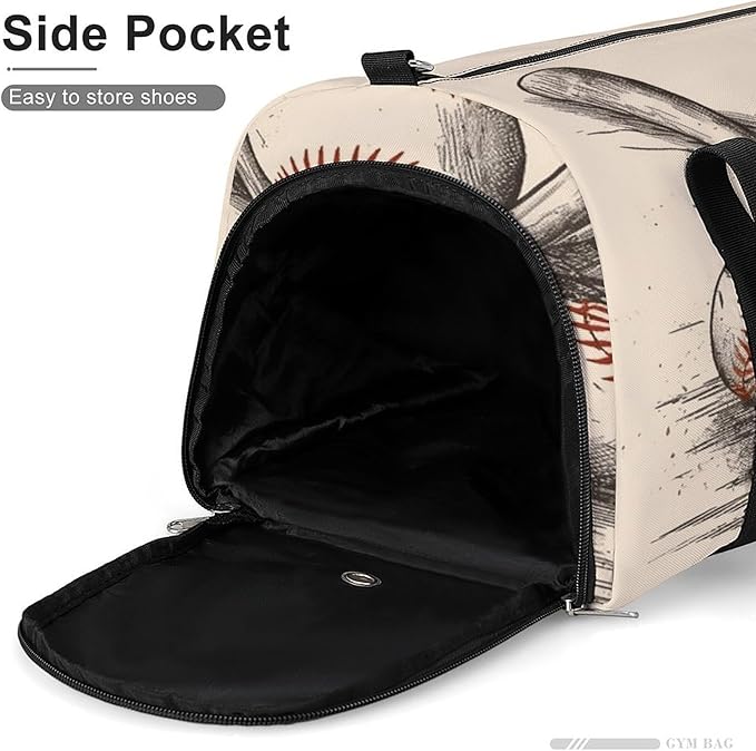 Oxford Cloth Hand Drawn Baseball Bats And Ball Gym Bag,Duffle Bag with Shoes Compartment And Adjustable Shoulder Straps，Weekender Bags for Men Women.