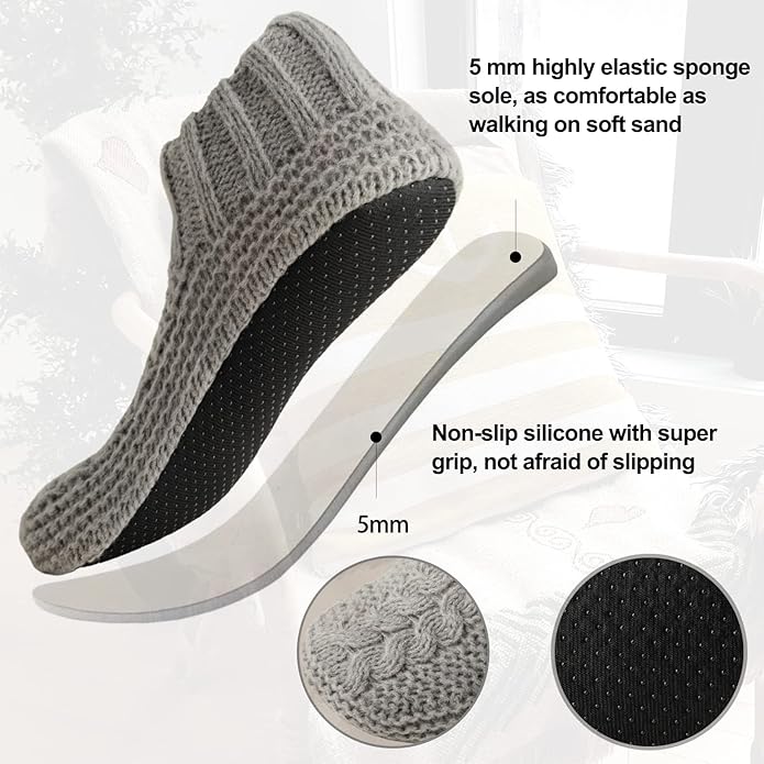 Vihir Cozy and Warm Men Slipper Socks - Non-Slip and Stylish Floor Socks Indoor House Shoes,beige