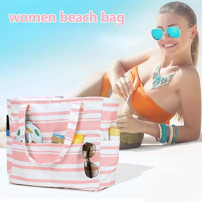 LEDAOU Beach Bag Waterproof Sandproof Women Beach Tote Pool Bag with Zipper for Swim Gym Grocery Travel with Wet Pocket | Sandproof, with Zipper, for Gym, Grocery, Travel, with Wet Pocket