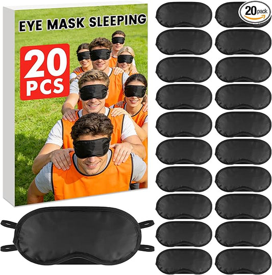 20 PCS Sleep Eye Masks Blindfolds - Light-Tight with Nose Pad & Adjustable Strap, Bulk Comfortable Breathable Party Supplies for Team Building Travel, Black Eye Cover for Women Men
