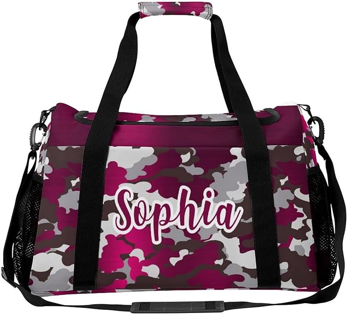 Pink Red Fuchsia Camouflage Camo Travel Bag, Customized Duffel Bags, Overnight Bag, Personalized Gift, Workouts Gym Casual Bag, Perform Backpacks