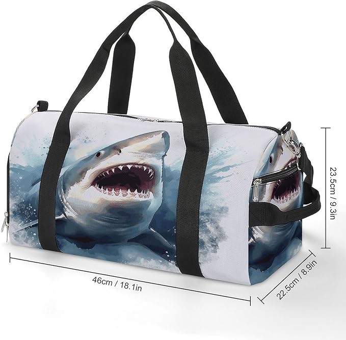 Shark in The Sea Gym Bag Lightweight ，Travel Duffle Bag with Shoe Compartment，Gym Bag for Women for Overnight, Weekend, Yoga, Gym, Business Trips, Sport And Hospital.